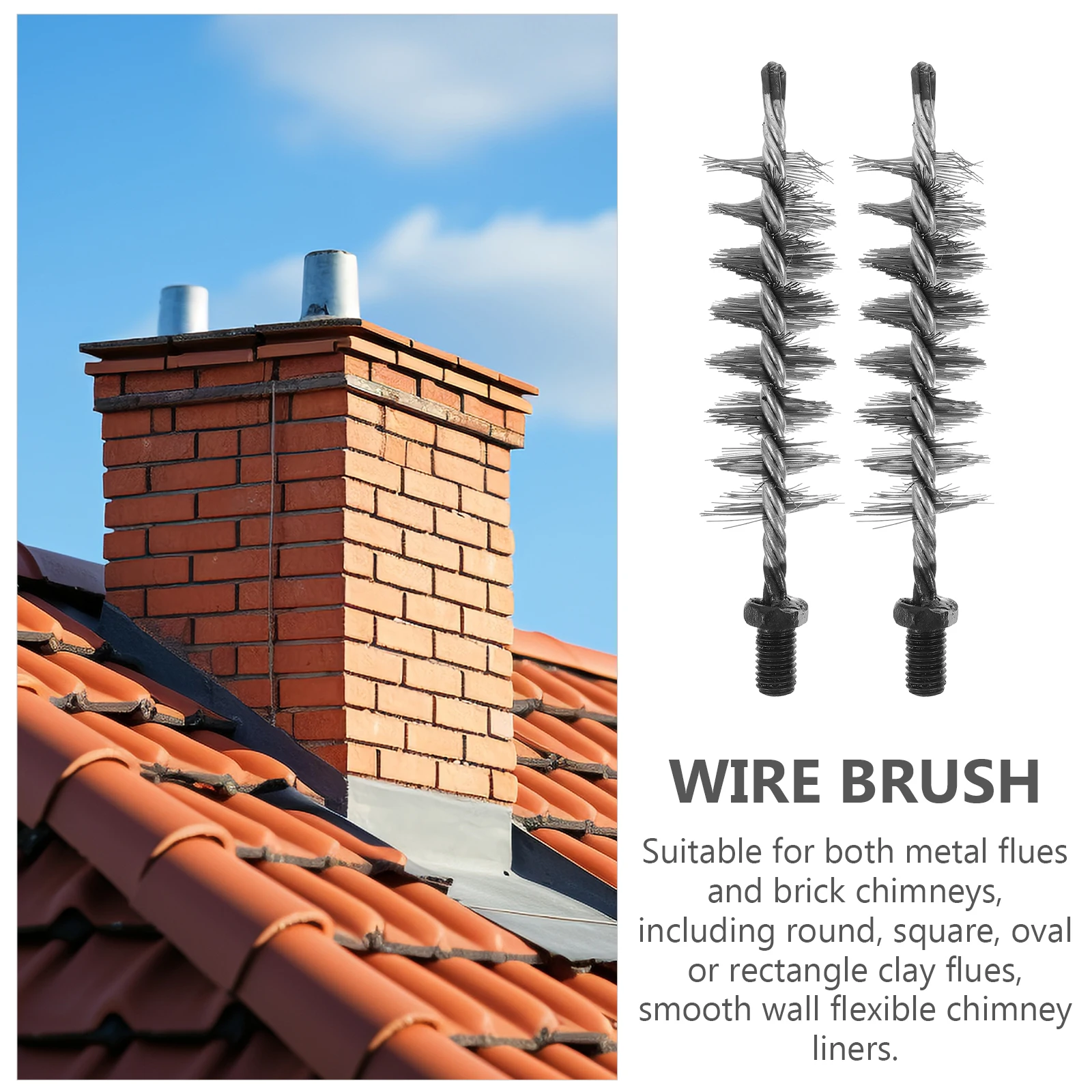 

2Pcs Steel Wire Brush Effective Soot Sweeper for Metal Brick Round Square Oval Rectangular Flues Wire Brush Professional Chimney