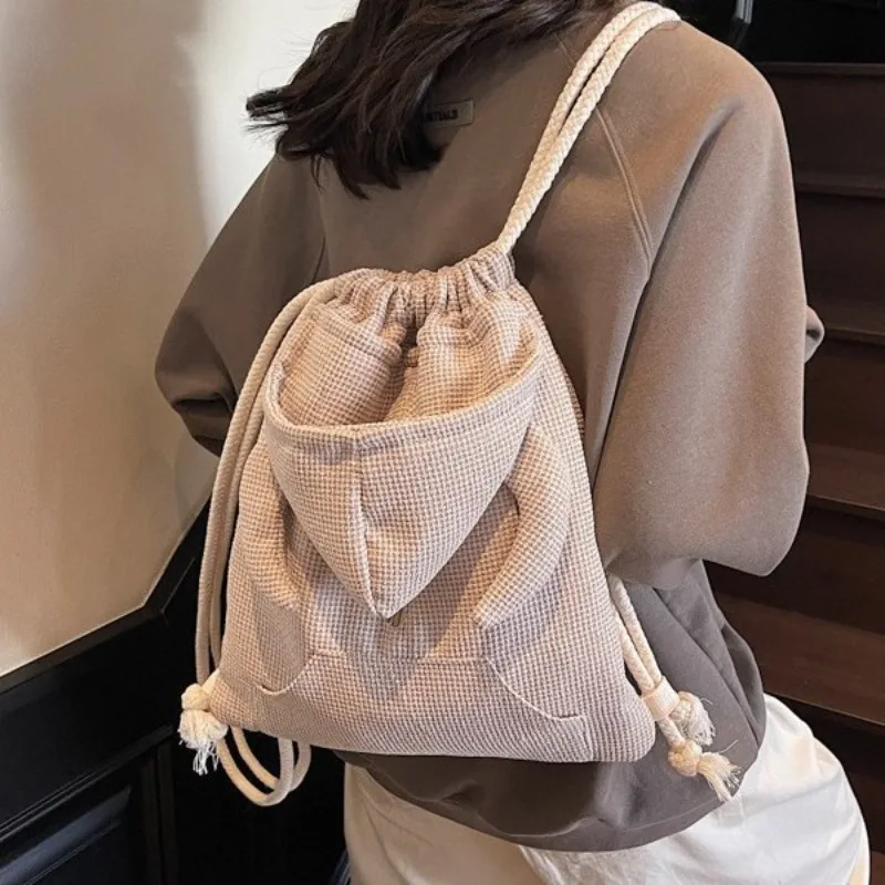 

2025 Fashion Korean Niche Angel Wing Backpack Simple And Versatile Drawstring Backpack Sweatshirt Hat Bag Y2k Girl Bag