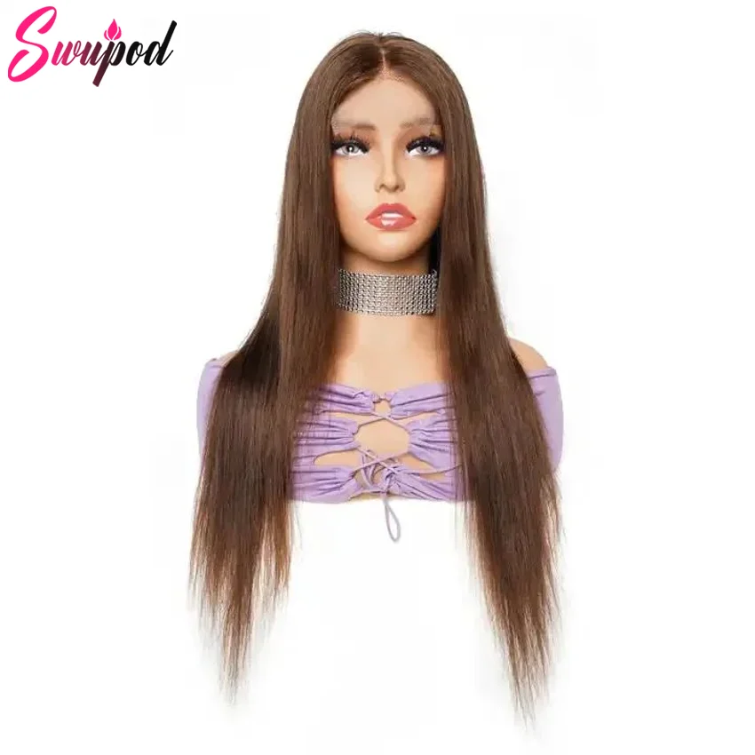 Swupod 13x4 13x6 HD Lace Front Wig for Women Silky Straight Remy Human Hair Dark Chocolate Brown Glueless Pre Plucked