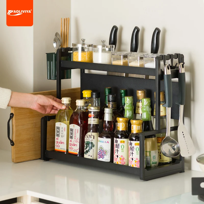 Aoliviya Seasoning Rack Kitchen Storage Rack Countertop Multi-Functional Oil Salt Sauce Vinegar Seasoning Household Goods Storag