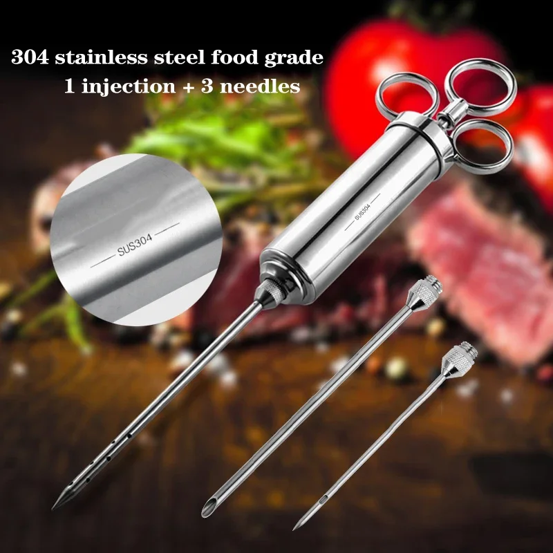 Grill 2-oz Marinade Seasoning Injector Turkey Meat Injectors Stainless Steel Cooking Syringe Injection With 2-5 Needles