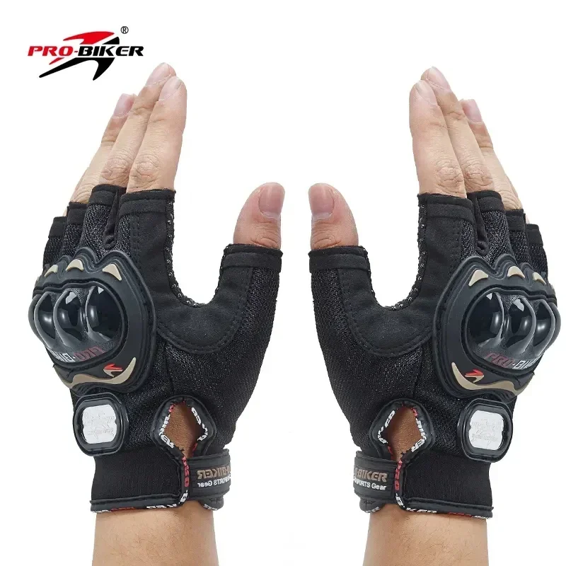 PRO-BIKER รถจักรยานยนต์ Half Finger ถุงมือผู้ชายผู้หญิงตาข่าย Breathable Anti SLIP Off Road Racing ถุงมือ Moto Fingerless ถุงมือ