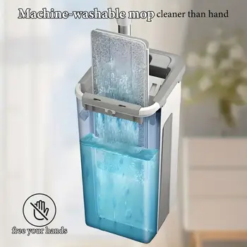 Sada 2/4 ks magických mopů a kbelíků – plochý mop s otočným otočením o 360 stupňů, nástroj pro mokré a suché čištění podlah v domácnosti, kuchyni a koupelně 6 nejlepší prodej vesmírný mop - №5