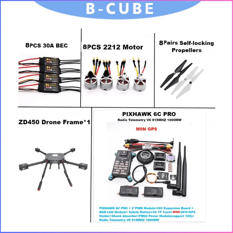 

F450 Quadcopter Kit with Pixhawk 6C PRO M9N Flight Controller, Dual Motors, BLHELI 20A ESC & 100mW Telemetry