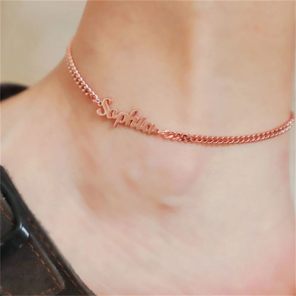 

Stainless Steel Custom Name Personalized Anklet For Women Jewelry Cuban Chain Summer Beach Fashion Charm Foot accessories Gift