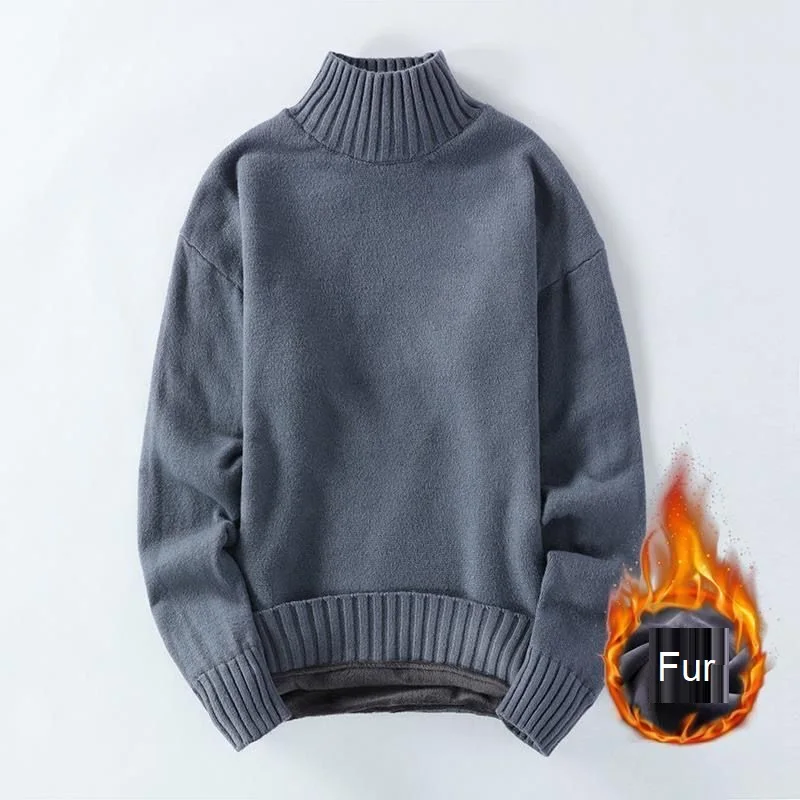 

Fleece Men's Sweaters New Winter Half-high Collar Thick Knit Sweaters Men's Tops Men's Loose Sweaters