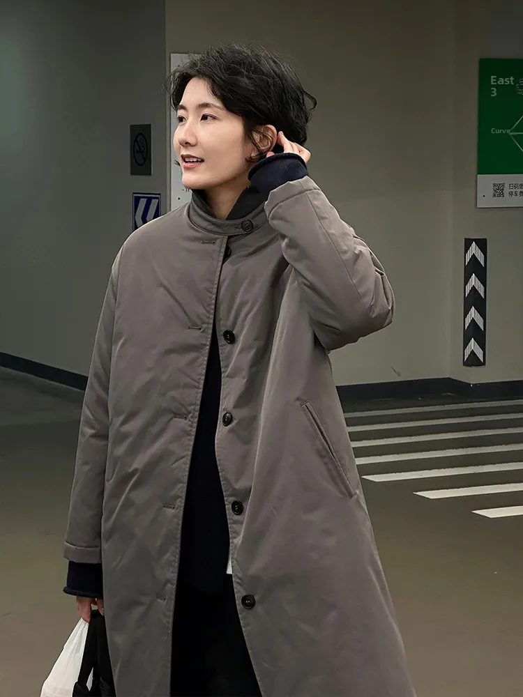 

Langqing Long Cotton Jaet Women's Loose Fit Stand Collar ey Outerwear Winter Coat Warmth Comfortable Cotton Clothes