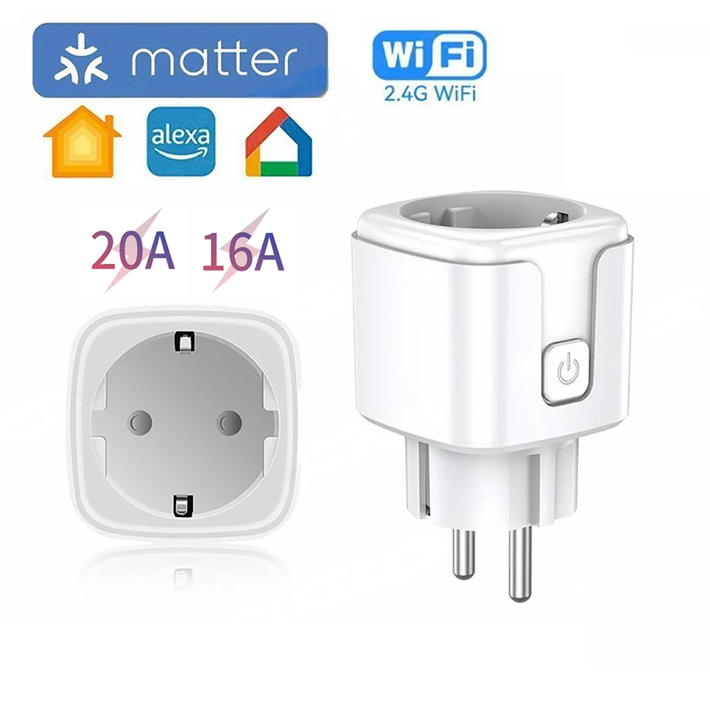 

Умная розетка Matter EU16A/20A, умная розетка Wi-Fi с мониторингом мощности, приложение Smart Life, дистанционное управление, поддержка Google Assistant Alexa