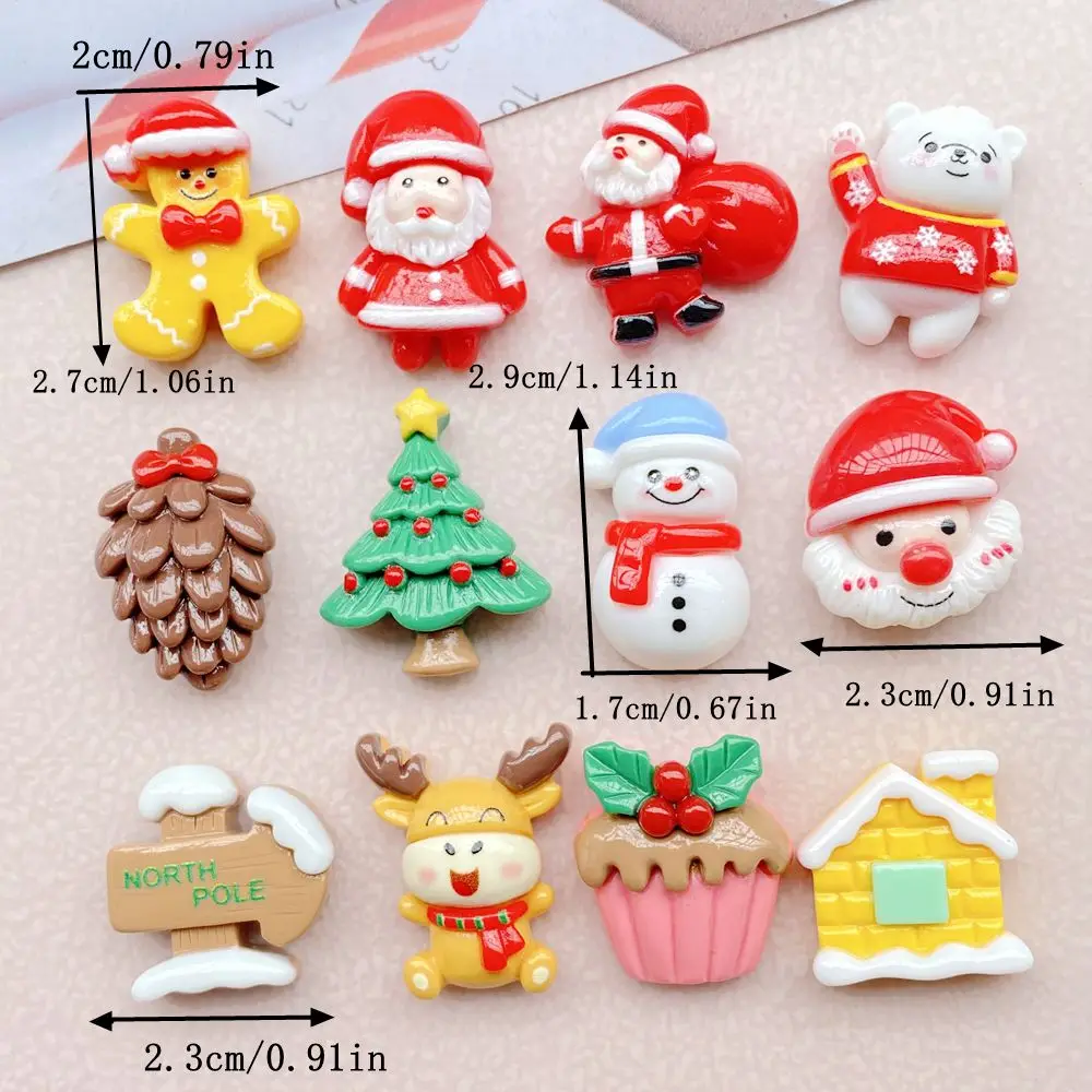 10Pcs New Cute Resin Cartoon Christmas Snowman, Tree Series Flat Back Scrapbooking DIY Jewelry Craft Decoration Accessories