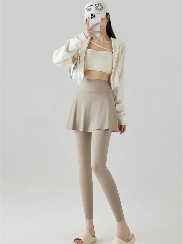 Spring Autumn Yoga Skort Pants Women's Outerwear Nine Points Shark Fitness Butt Covering Not Embarrassing Base Layer Pants