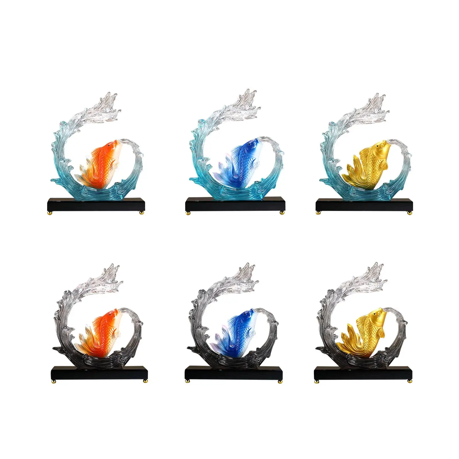 

Carp Sculpture Home Decoration Tabletop Decor Resin with Wave Wear Resistant Carp Ornament for Living Room Shop Office Cabinet