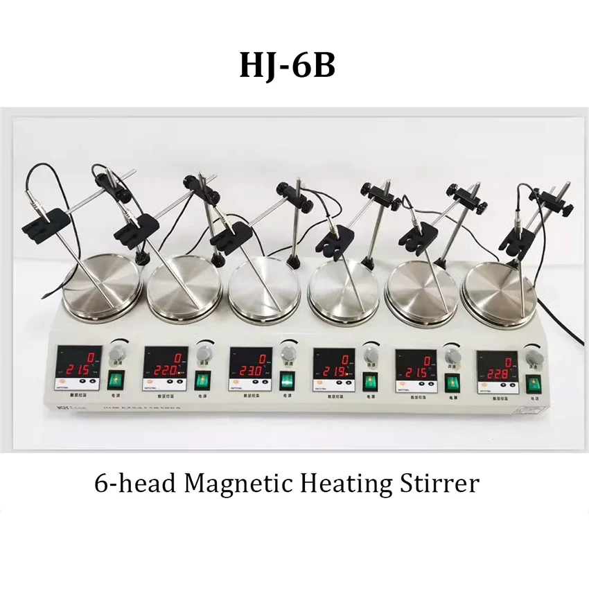 6-head Magnetic Heating Stirrer Multi-unit Lab Heating Mixer with Digital Display 0-2000rpm Thermostatic Hotplate Mixer HJ-6B