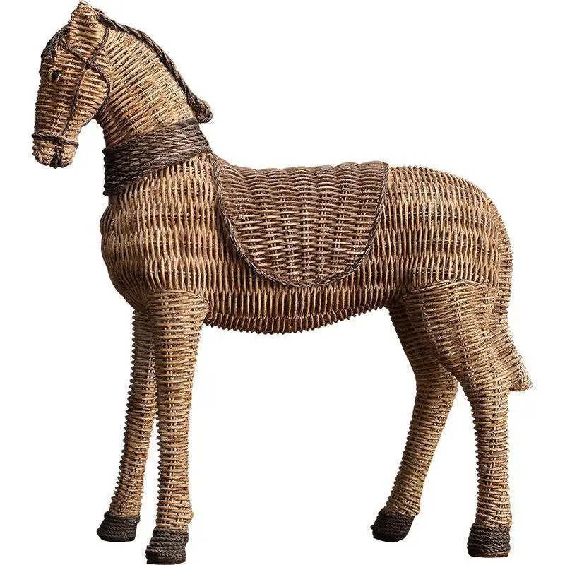 

Retro rattan weave horse resin office ornament home soft decoration decoration