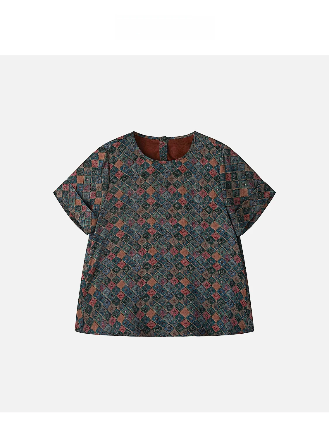 

JINGJING2025 New "BaiTuWen" 00 Silk 35 Momme Lightweight Chinese Sle Top round Ne ort Sve Loose Fit