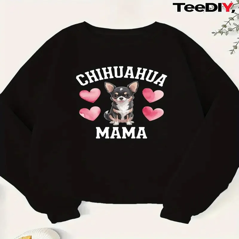 

Женский свитшот с рисунком чихуахуа мамы больших размеров, серый пуловер с сердечками чихуахуа, круглый вырез с длинными рукавами