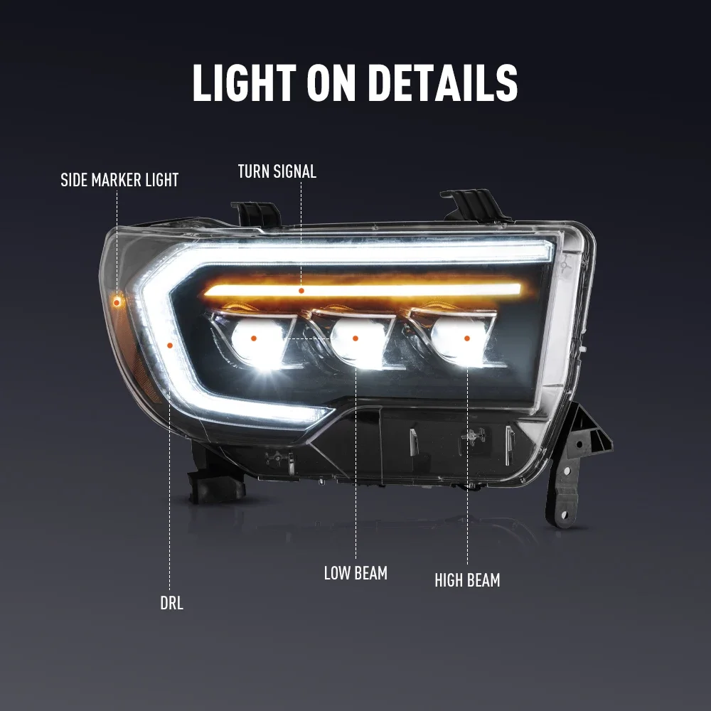 Автомобильный Стайлинг, фара для Toyota Sequoia 2008-2022 TUNDRA 2007-13, фара дневного света, сигнальные лампы, автоаксессуары
