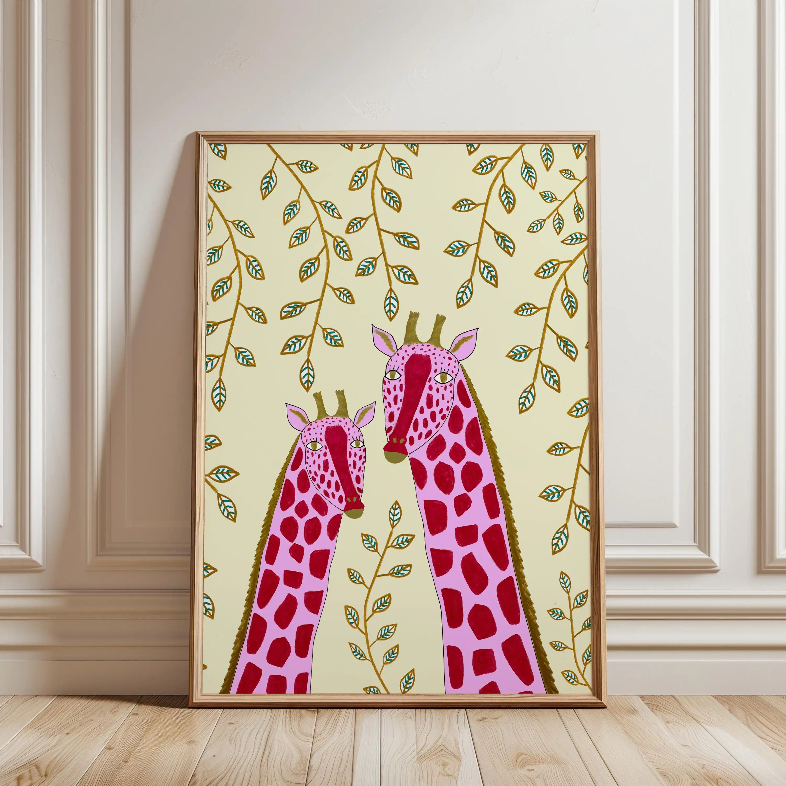 Pretty Giraffes Art Print, Home Decor, Wall Gift for Her Kitchen, Bedroom and Living Room, House Warming, Nursery, Children's