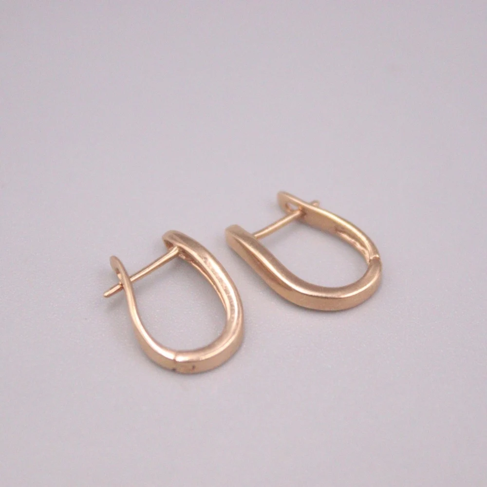 Real Pure 18K Rose Gold Stud Women Gift Lucky Smooth Glossy U Shape Hoop Earrings 1.4g