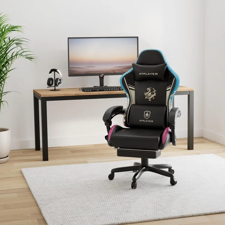 Gaming Chair with Bluetooth Speakers and Footrest, Dragon Series Video Game Chair ，Heavy Duty Ergonomic