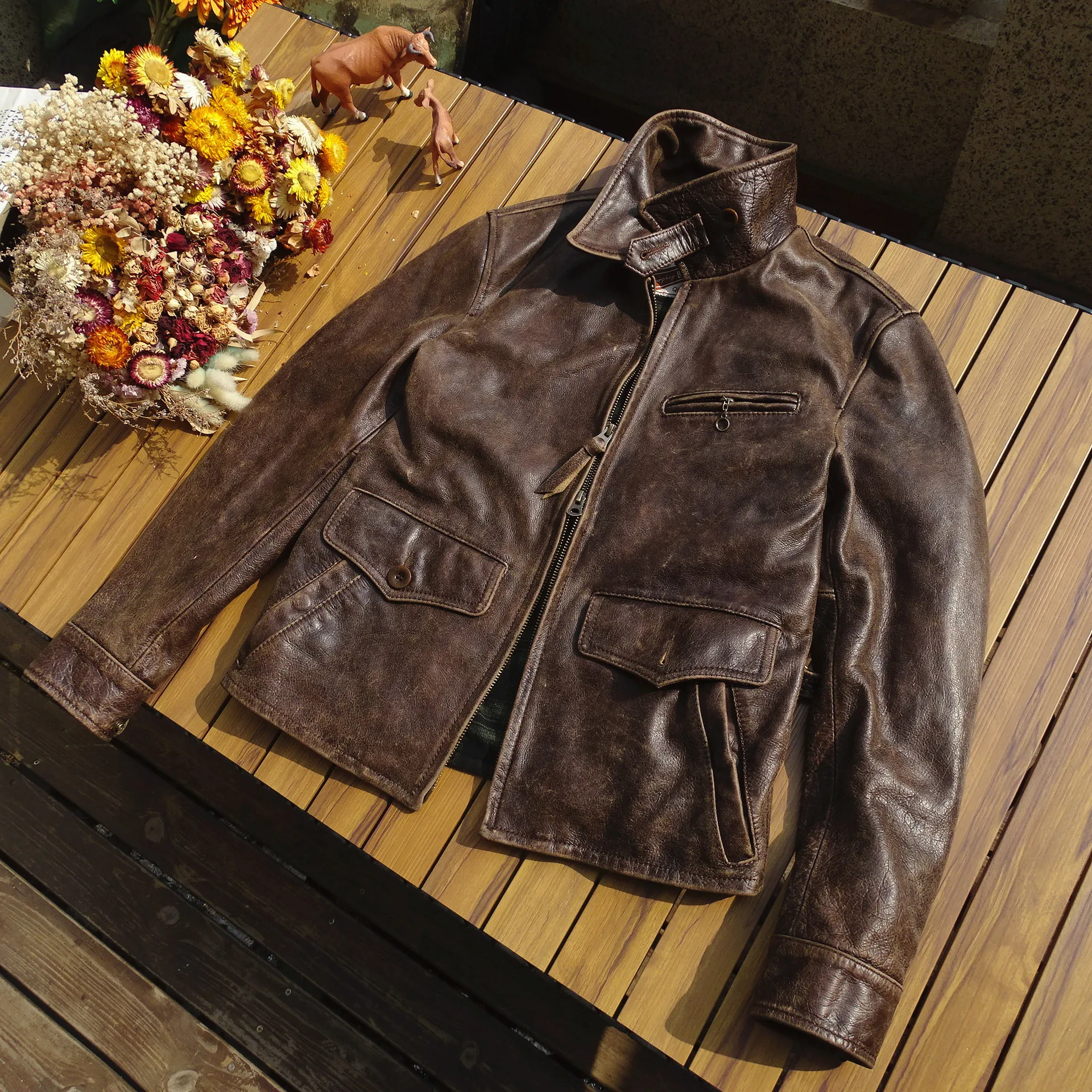 Men's Genuine Leather Jacket Cowhide Newsboy Type Distressed