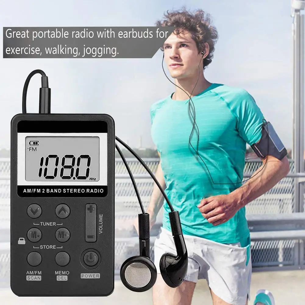 Mini Pocket Radio with Headphone USB Rechargeable AM/FM Full Band Portable Radio For Outdoor Cycling GYM Running Walking