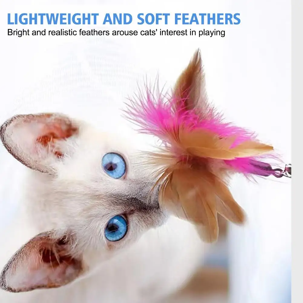 Funny Feather Teaser Stick With Bell Pets Collar Kitten Toys Wand Teaser Toy Training Interactive Playing T0g6