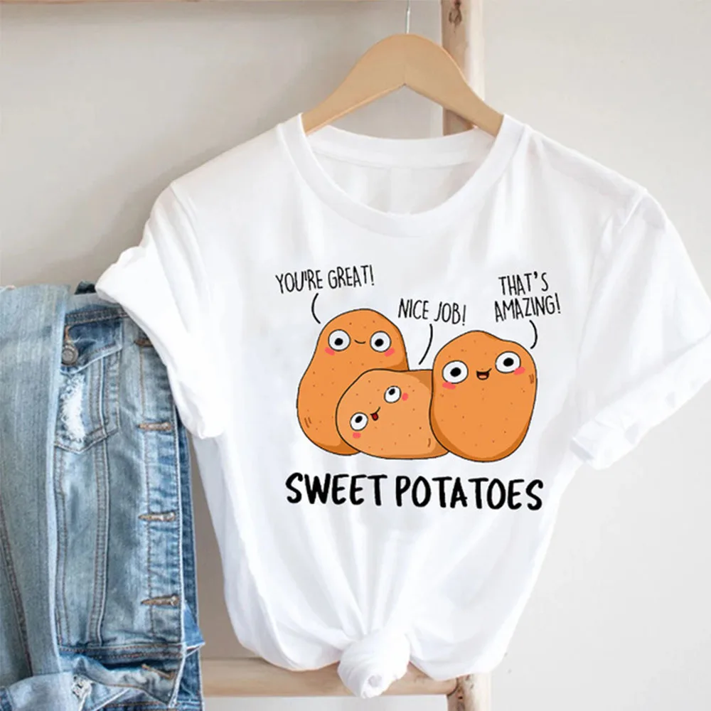 Women Pattern Printing Clothing Lady White Short Sleeve Casual Fashion Printed Bottom T-Shirt 2024 Summer New O-neck Casual Tees