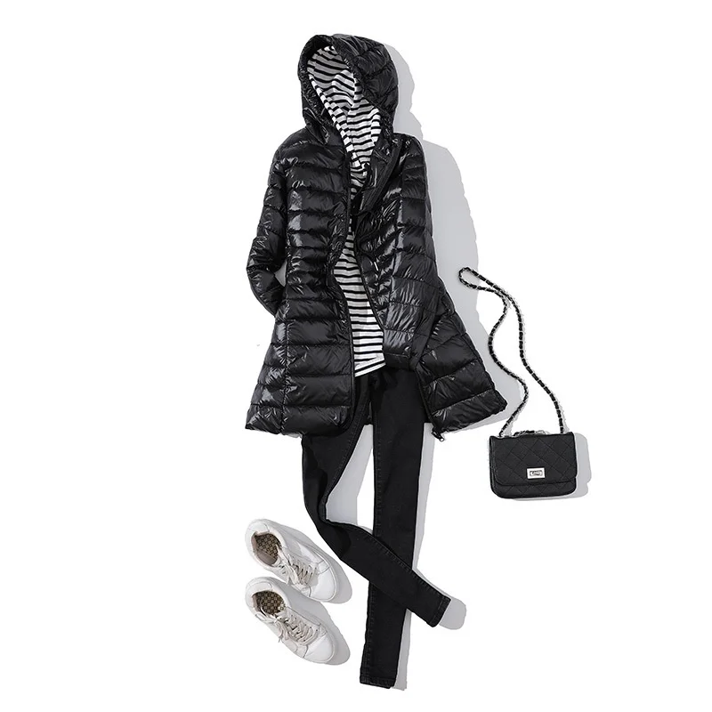 Leichte Daunenjacke für Damen, mittellang, mit Kapuze, 2022, Herbst und Winter, neue Slim-Fit-Kapuze, warme Jacke, leicht