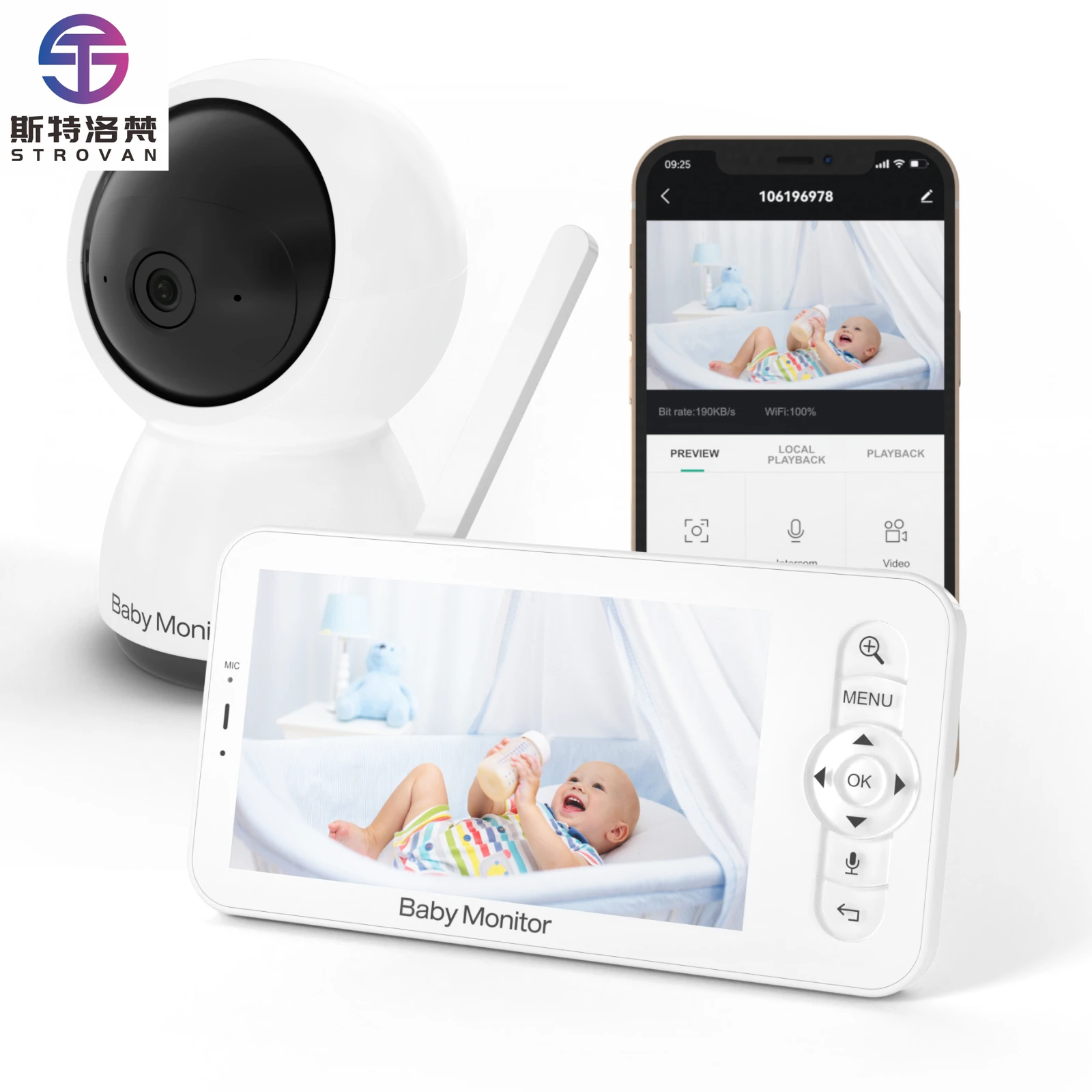 

5'' HD 1080p Wi-Fi Smart Home Indoor Baby Two-Way Talk Pan-Tilt Feature Supports SD Memory Card for Baby Surveillance