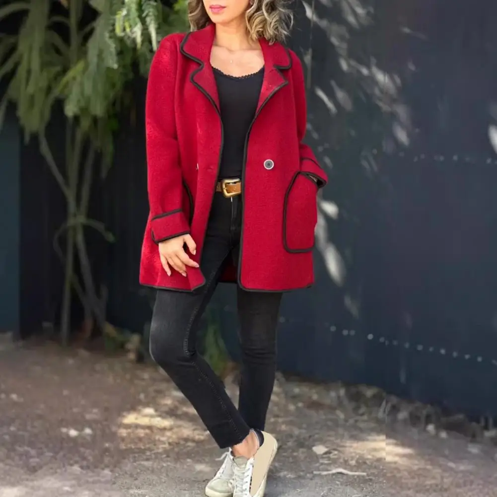 Giacca da donna con colletto a un bottone cappotto da donna elegante cappotto di lana di media lunghezza con chiusura a doppio bottone per donna per l'autunno