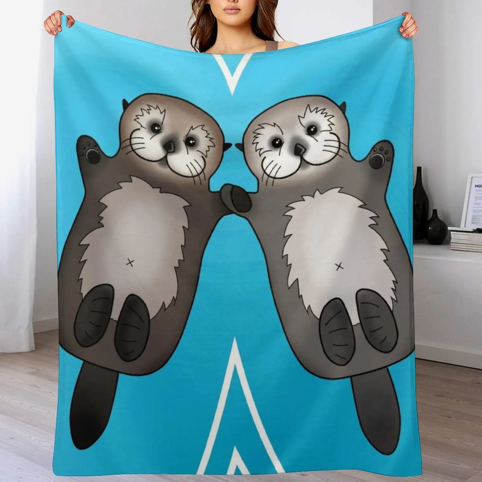 

Otters Holding Hands - Sea Otter Couple Throw Blanket Hairys Multi-Purpose Bed covers anime Blankets