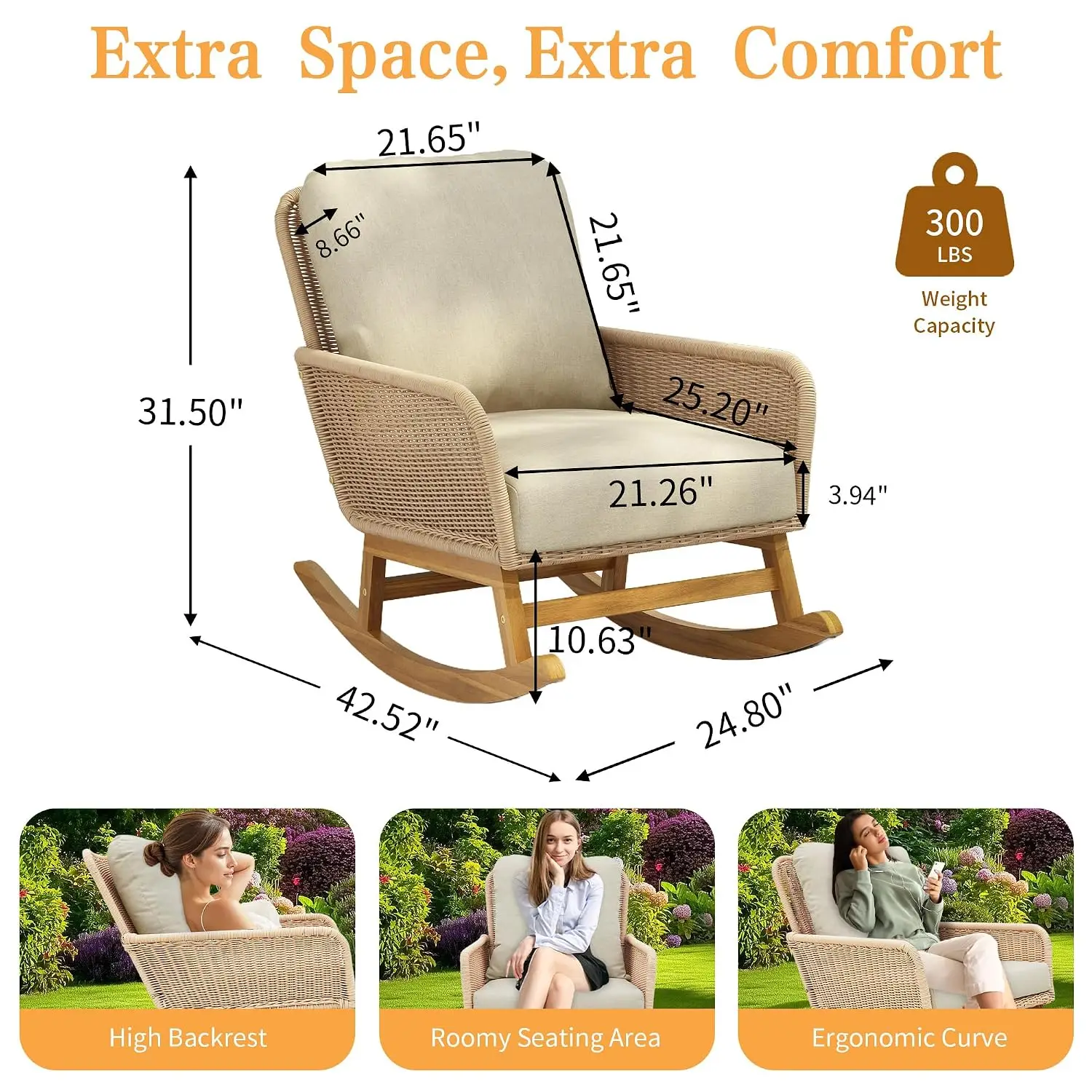 Set of 2 All-Weather PE Wicker Outdoor Rocking Chairs 3