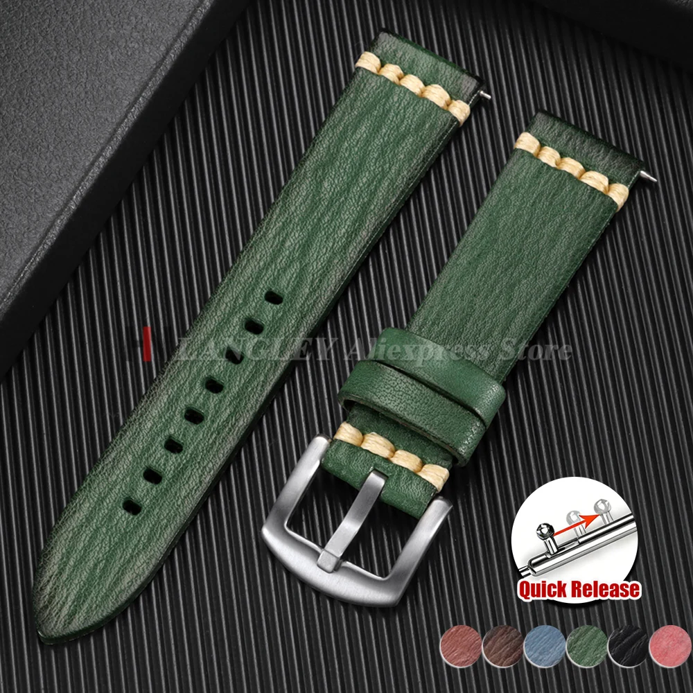 Bracelet de montre en cuir italien vintage rétro fait main 18mm 20mm 22mm 24mm pour hommes et femmes, bracelet universel à coutures, remplacement de bracelet de montre