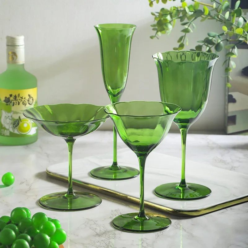 Green Vintage Crystal Champagne Glass, High-end Cocktail Glass, Medieval Home Martini Glass, Wine Accessories