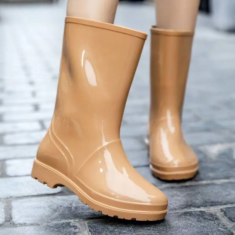 

Women's High Top Low Heel Rain Boots Four Seasons Soft sole Non Slip Waterproof Knee-High Kitchen Work Boots Fashion Water Boots