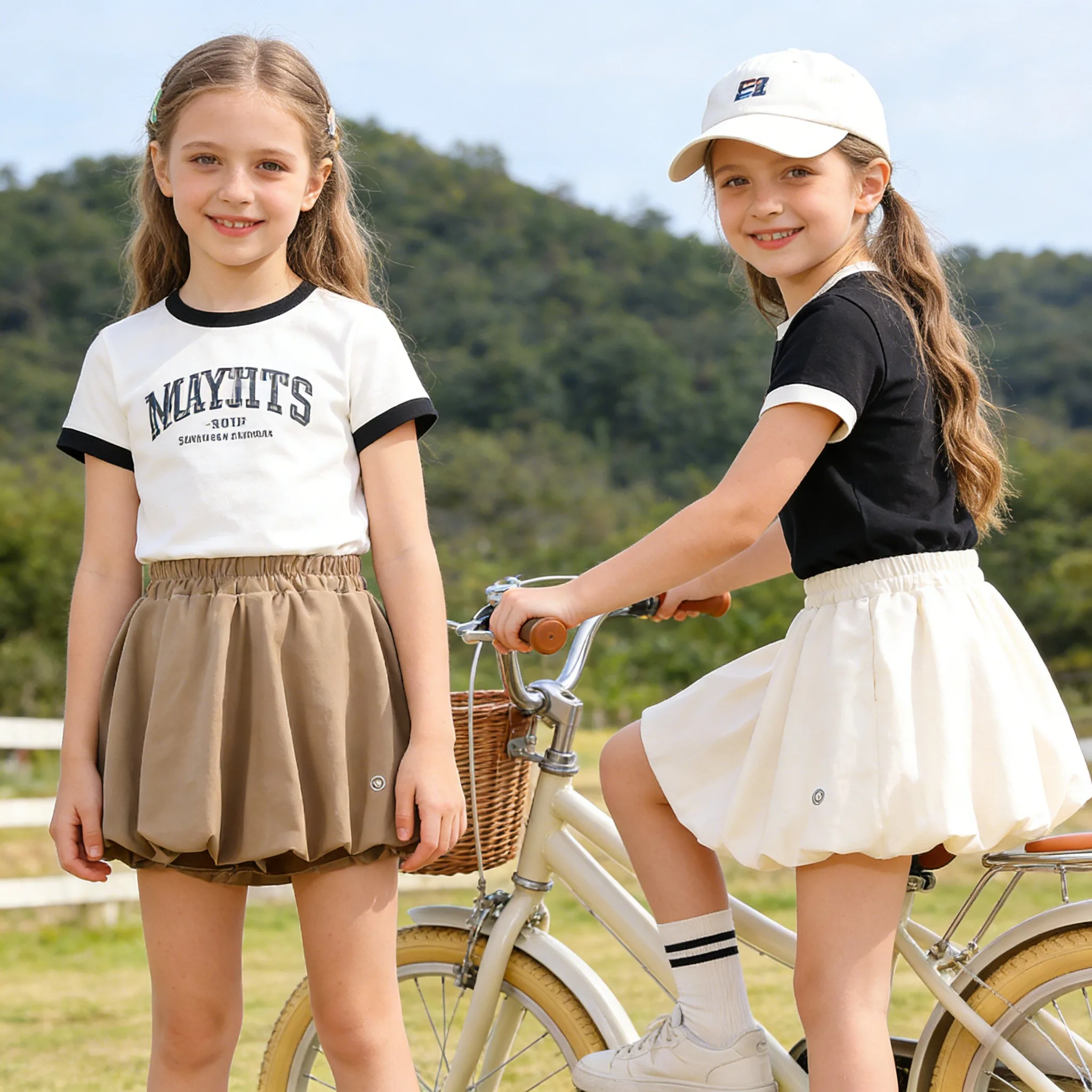 

Girls Bubble Flower Bud Skirt Cute Puffy Elastic Waist Casual Tutu Skirt Built-in Shorts for Toddler Kids Daily & Party Wear