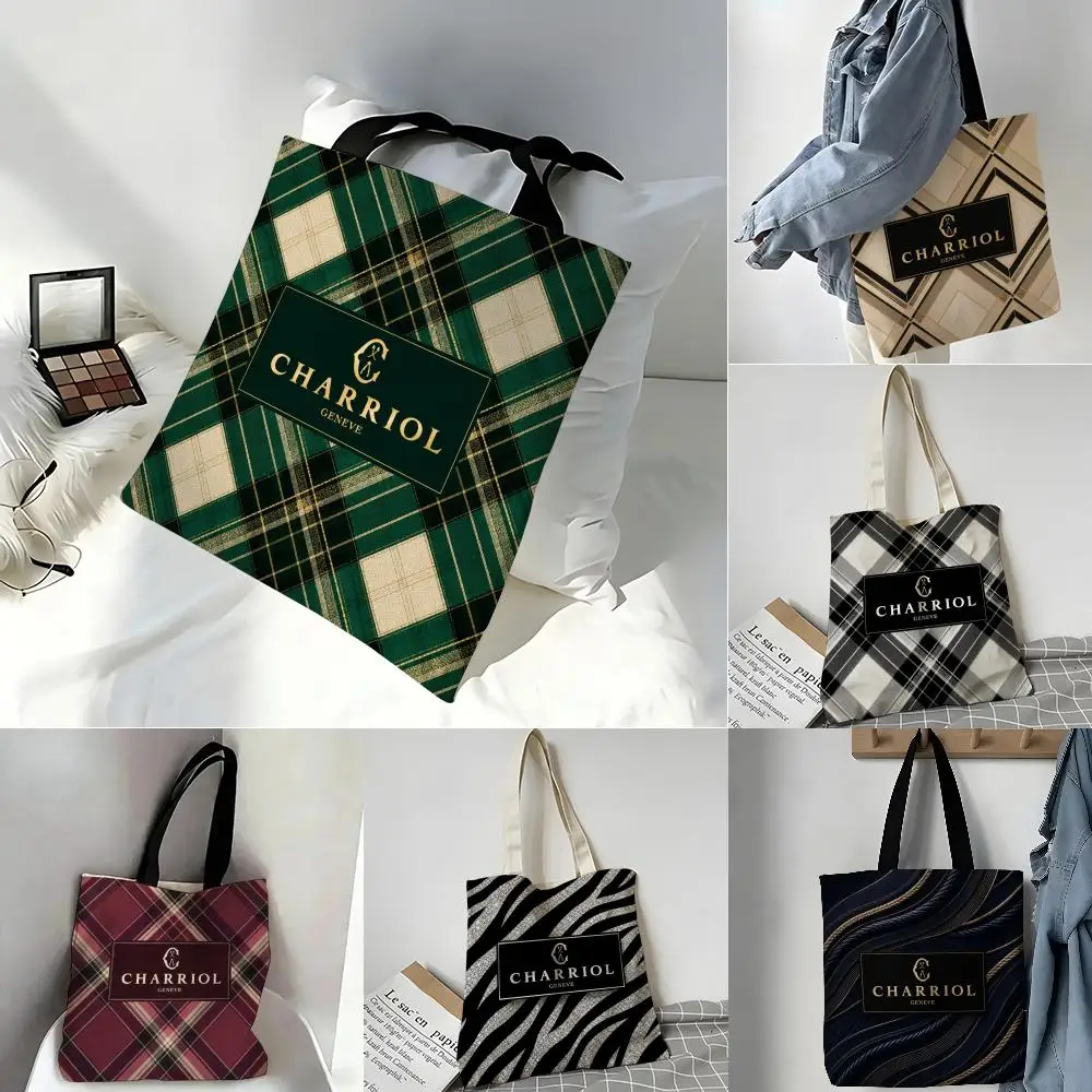 For Time Pattern Design C-Charriol Storage Bags Canvas Tote Bag Large Women's Designer Handbags Shopping Bags for Groceries