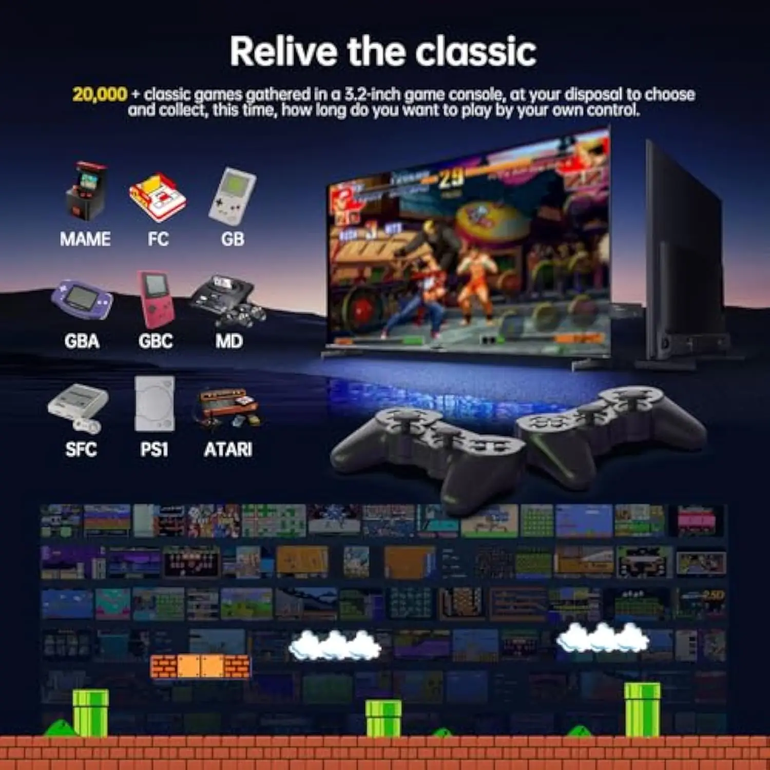عصا ألعاب RetroGame 3D HD مع 50 وحدة تحكم تلفزيون للأطفال - تجربة ألعاب كلاسيكية هدية مثالية