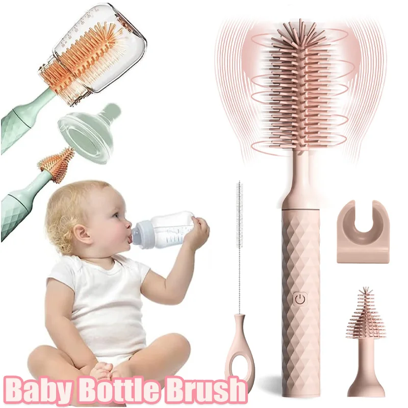 

Silicone Electric Baby Bottle Brush Cleaner,Rechargable Waterproof Pacifier Thermos Cup Straw Cleaner Set Perfect Mom Gift