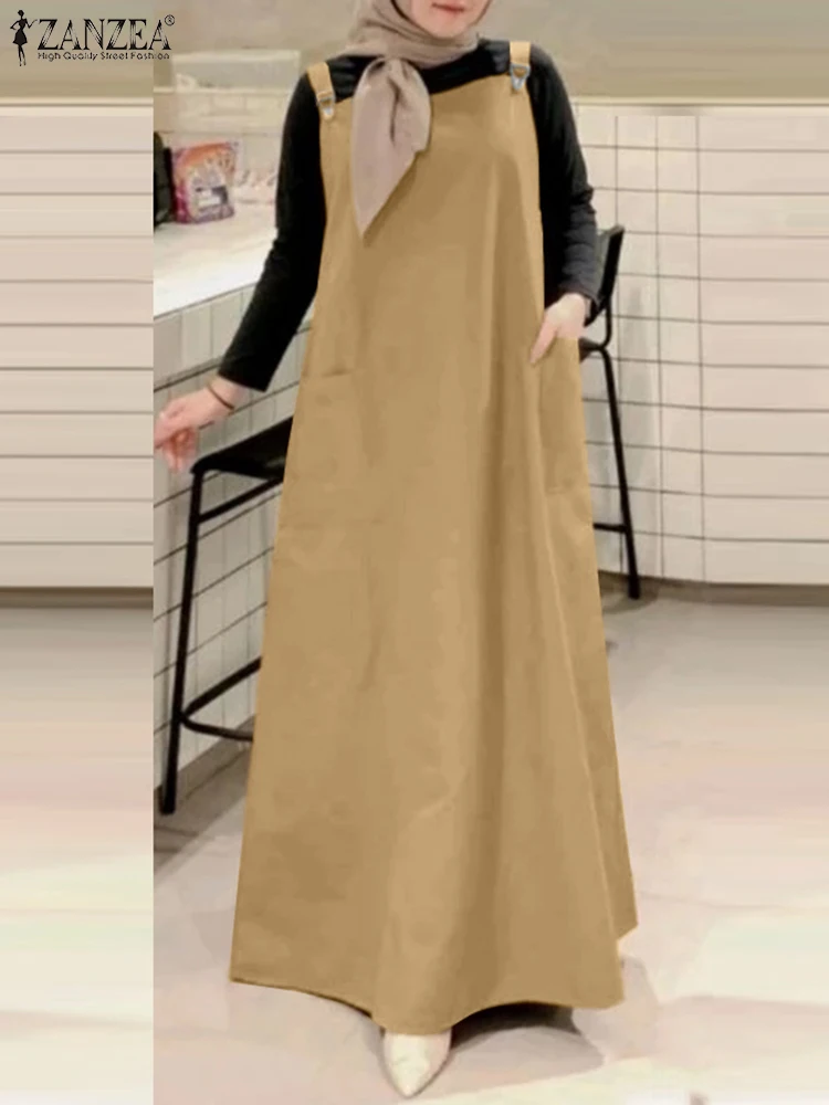 Summer Elegant Overall Dress 2025 ZANZEA Fashion Suspender Sundress Islamic Hijab Vestidos Turkey Kaftan Muslim Abaya Robe Femme