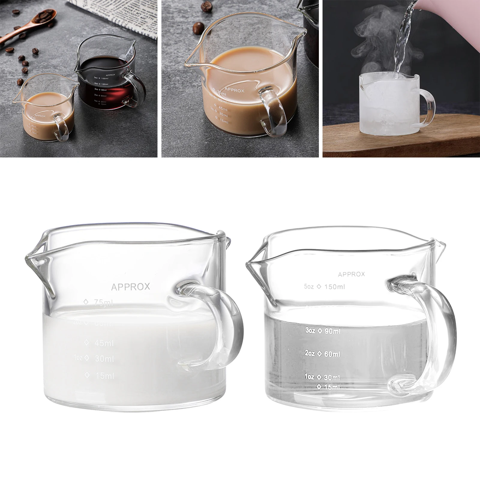 Glass Measuring Cup Double Spouts Small Milk Cup Mixing Mug Espresso Cup Drinkware for Wine Coffee Bar