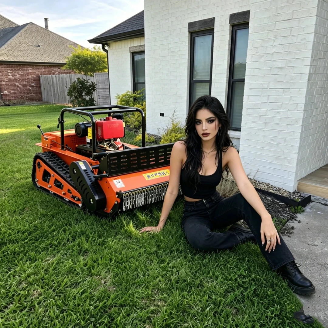 Customized High Efficiency Tracked Lawn Mower Diesel Engine Remote Control CE EPA Certified Thick Blades 40° Slope Mowing