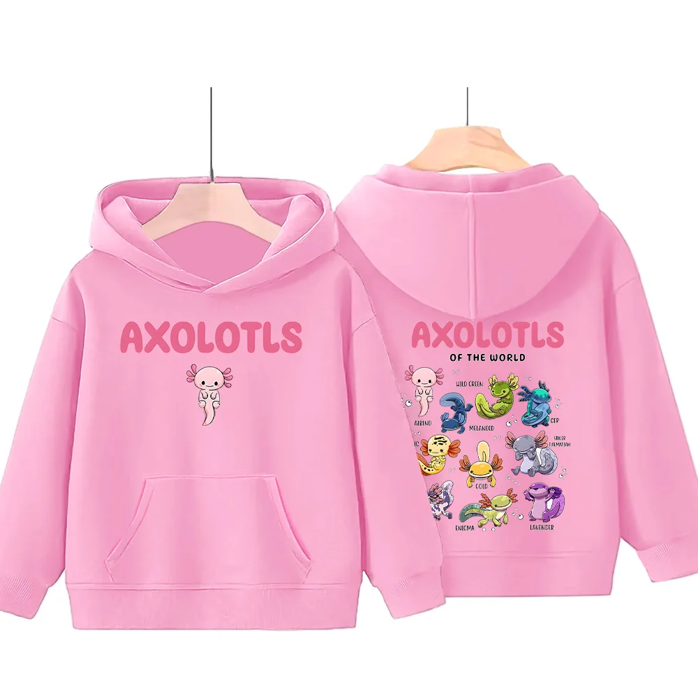 Axolotls of The World Axolotl Animals Hoodie Axolotl Cartoon Kids Sweatshirt Fun Children Boys Girls Pullovers New Two Sides Top