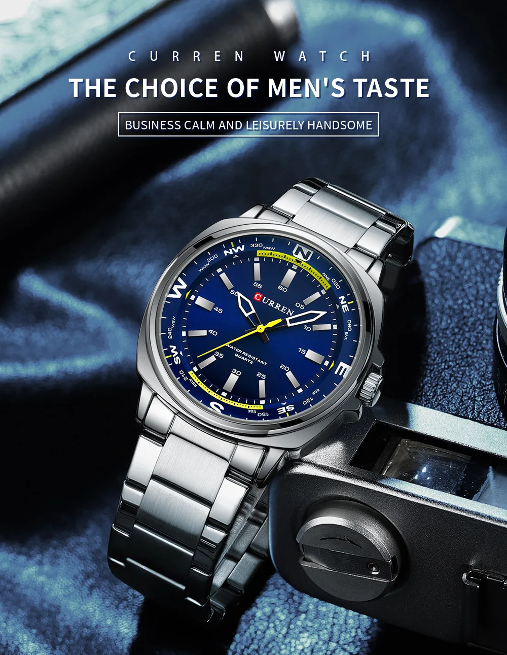 CURREN 8455 Herren Quarzuhr mit Großem Zifferblatt, Wasserdicht, Edelstahlarmband, Casual Business Elegante Uhren für Männer, Reloj Hombre – Detail 1