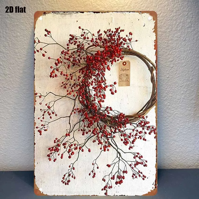 1pc, Tin Sign, Red Berry Vine Wrought Iron Wall Decor, Suitable for Bedroom, Garage, Garden, and Outdoor Decoration