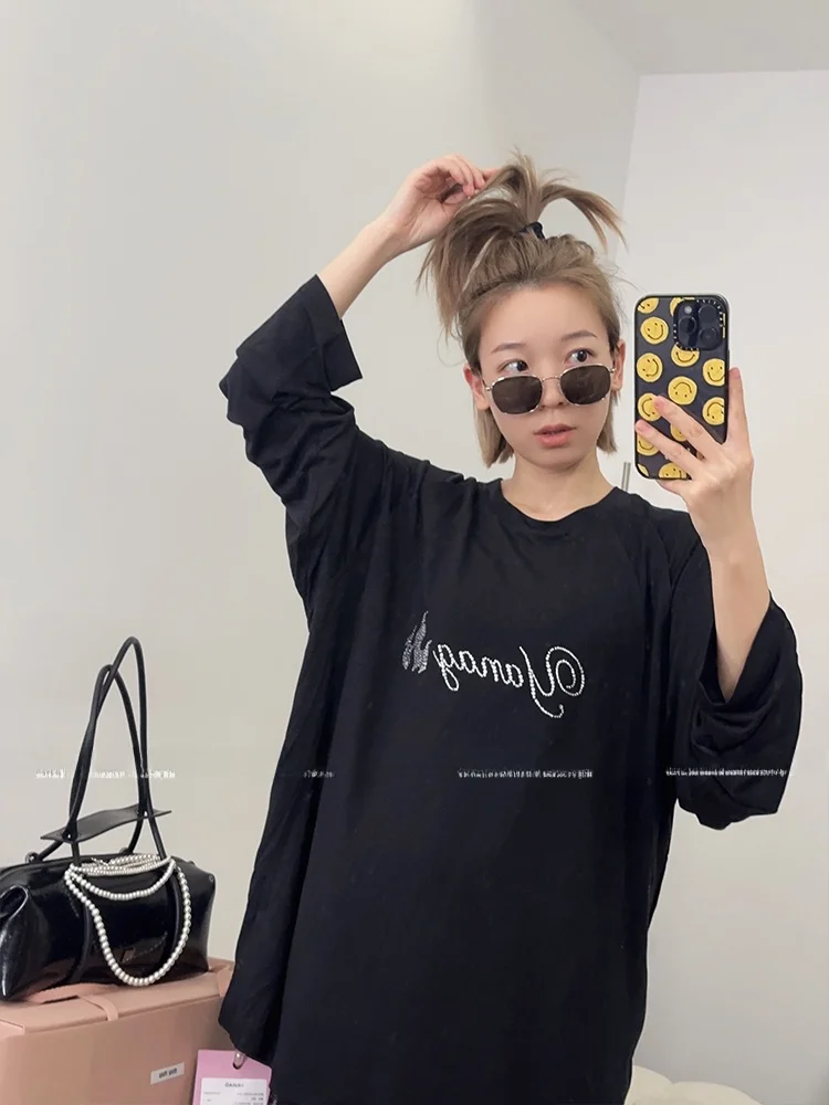 

Женская футболка Yanag с длинными рукавами и защитой от ультрафиолета, термостойкая, с стразами, новинка 2024 года, модный женский топ из лайкры