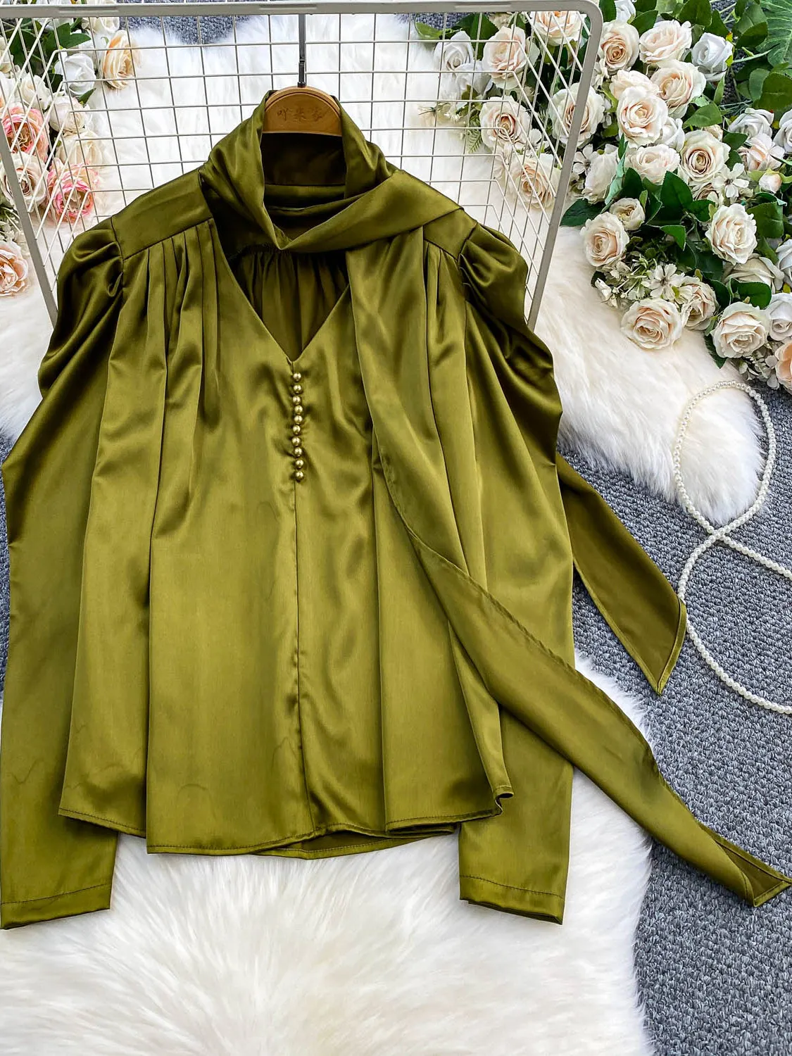 Ele Satin Dames irt V-Ne Anti-Rimpel Sa Herfst Faionable Maturi Lady Top Quali High-End Anti-Aging irt