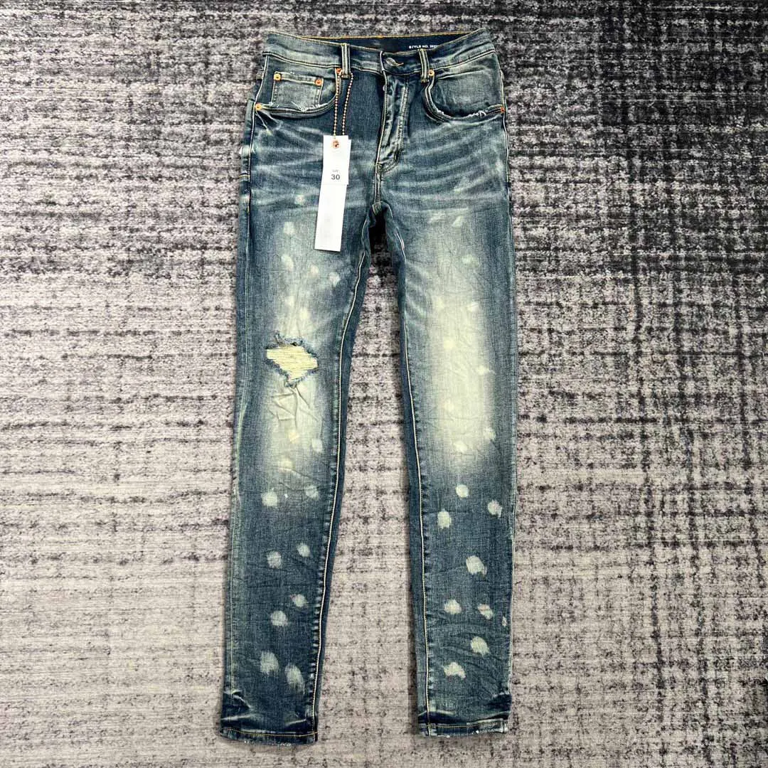 

men retro spot skinny distressed jeans