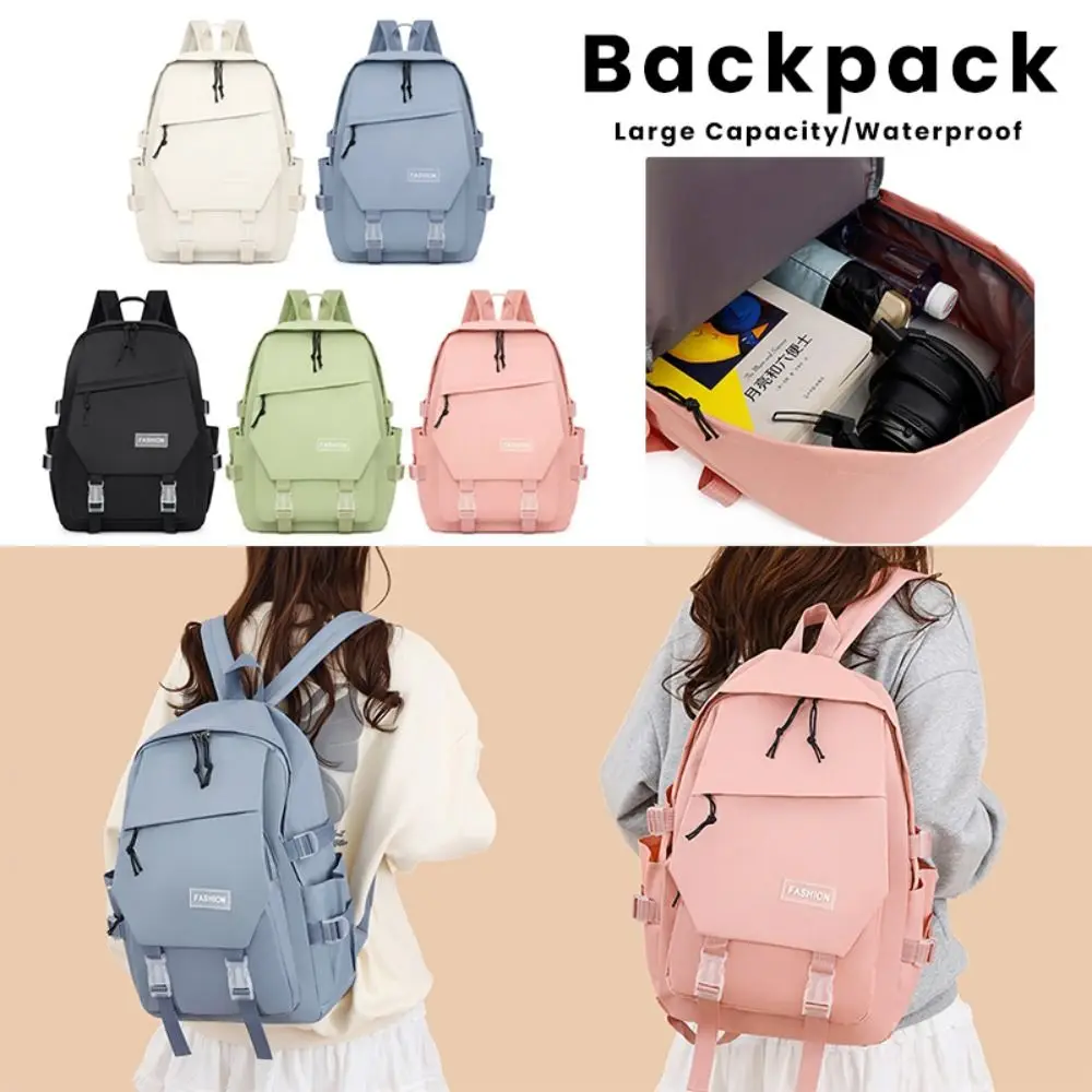 حقيبة مدرسية بسيطة من النايلون بلون سادة لتخفيف العبء على الظهر بسعة كبيرة وحقائب كتب مقاومة للماء للمكتب المدرسي #1