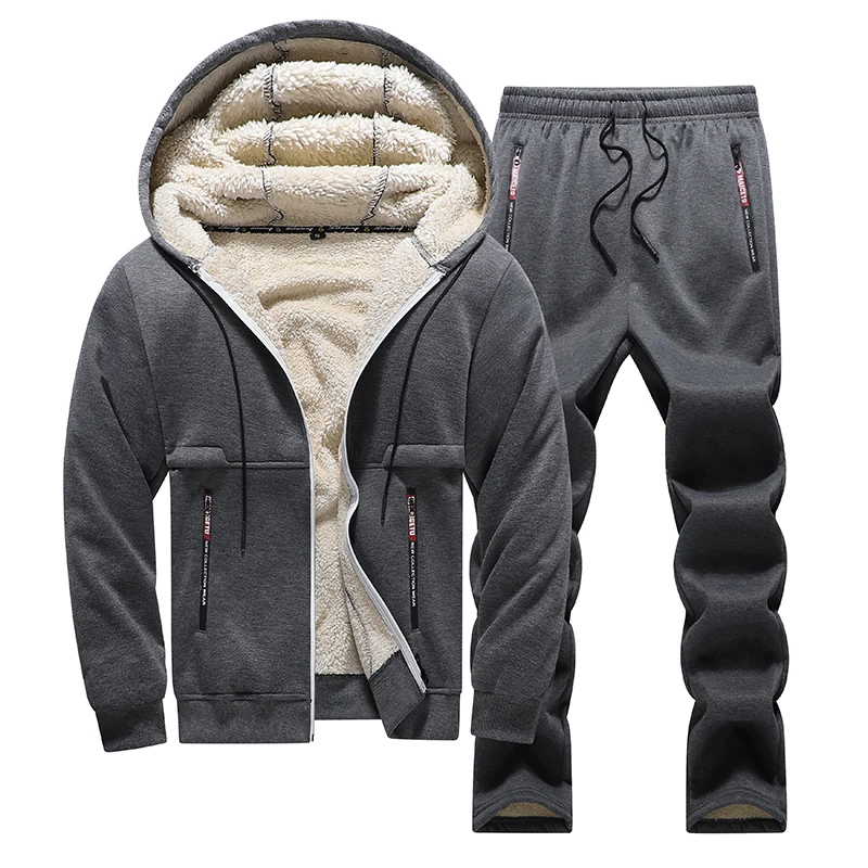 

Men's Sets Jacket + Pant Warm Fur Winter Sweatshirt Cashmere Tracksuit Men's Sets Fleece Thick Hooded Brand Casual Track Suits